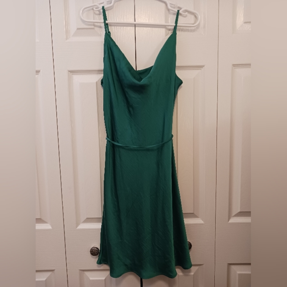 Silky Green Cowl Neck Dress
